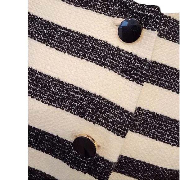 TALBOTS Tweed Woven Blazer Jacket 8 Ladies Cream Black Striped Work Career Coat - Picture 13 of 14